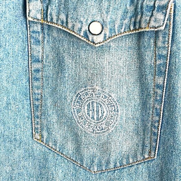 Harley-Davidson Motor Co Vintage Snap Front Denim Shirt Logo on Pocket XL L** - Picture 2 of 9